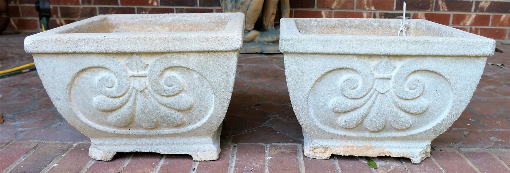 Pair of Square Concrete Planters - Each Measures 10" Tall 14" by 14"