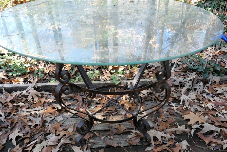 Round Metal Table with Glass Top - Measures 29" tall 42" Across