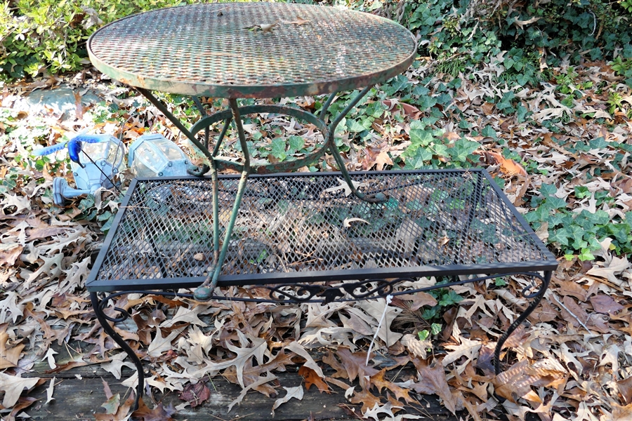 2 Metal Patio Tables - Round and Rectangular - Round Has Hole in Top 