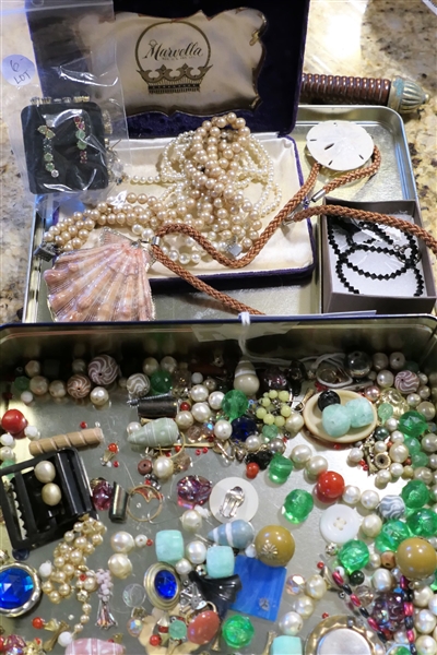Jewelry Lot including Beads, Shell Pendants, Stud Earrings, and Pearls Also including Broken Jewelry and Beads