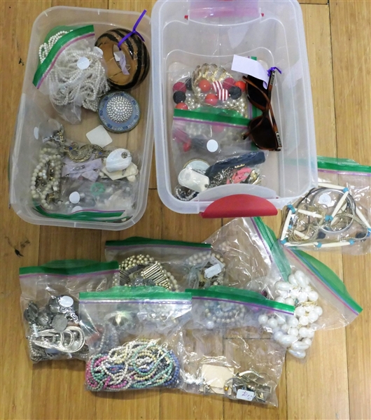 Lot of Costume Jewelry including Beaded Necklaces and Bracelets, Pearls, Rhinestones, Bangle Bracelets, Etc. 