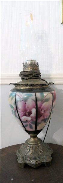Floral Oil Lamp Converted to Electric - Measuring 26" Tall