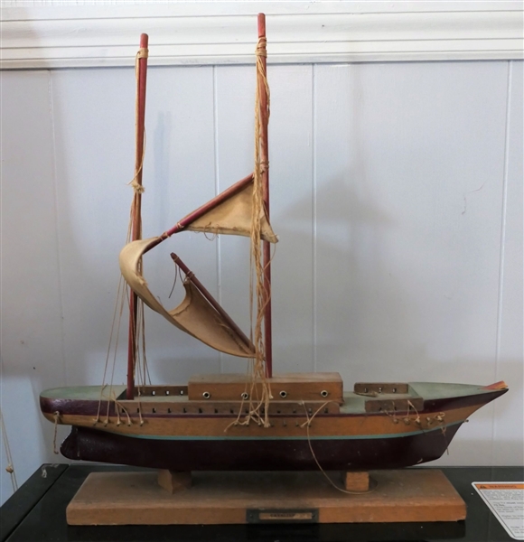 Cavalier Wood Ship Model - Measures 17" long 4 1/2" Tall Not Including Sails - Front Has Some Damage