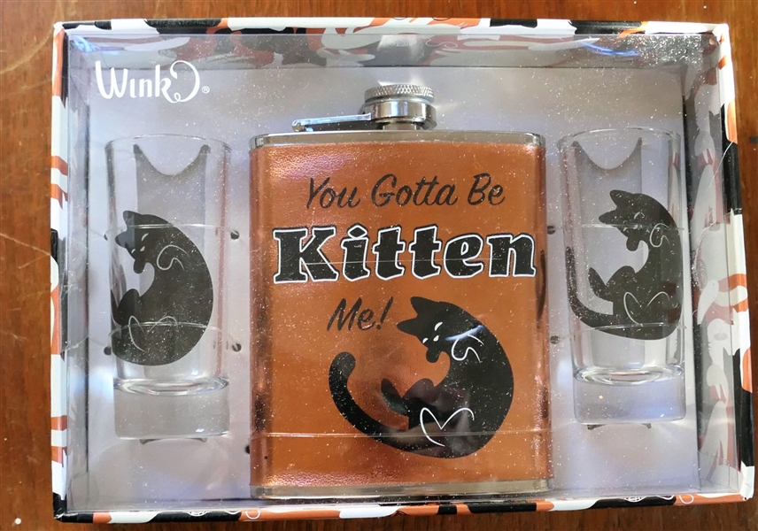 "You To Got Be Kitten Me" Flask and Shot Glass Set in Original Box