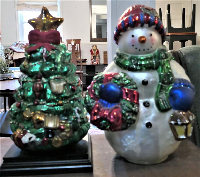 Mercury Glass Snowman and Christmas Tree Each Measures 14" Tall