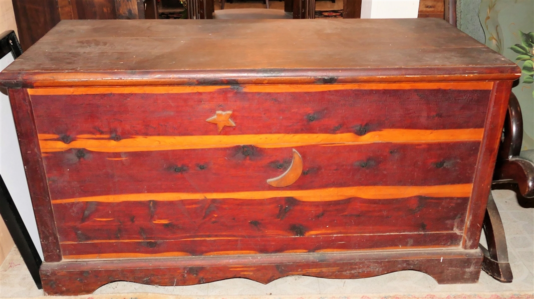 Country Primitive Cedar Chest with Moon and Star - Measures 24" tall 48" by 21"