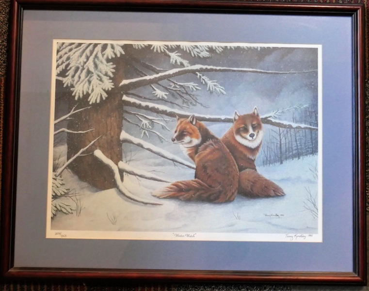 Terry Kindley "Winters Watch" Artist Signed and Numbered Print - Number 354/850 - Framed and Matted - Frame Measures 21" by 27"