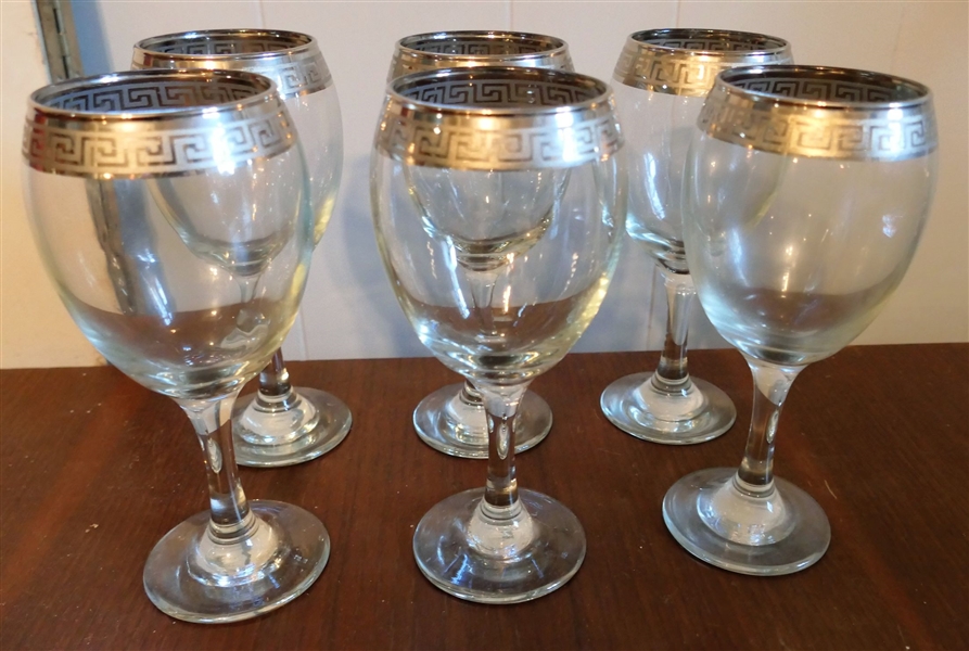 6 Wine Glasses with Platinum Roman Key Trim 