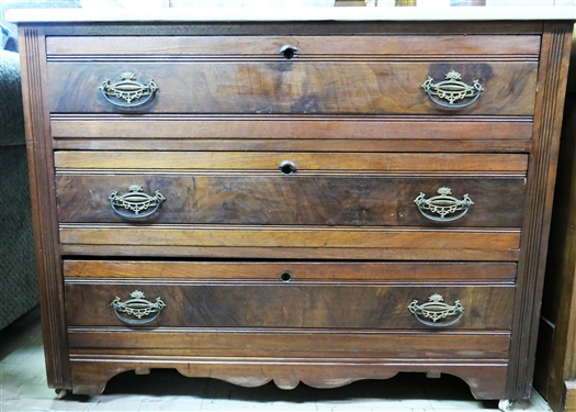 3 Drawer Marble Top Chest - Burl Walnut Drawer Fronts - Measures 28 1/2" tall 38" by 17 1/4"