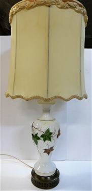 Glass Table Lamp with Hand painted Leaves - Measures 29" Tall
