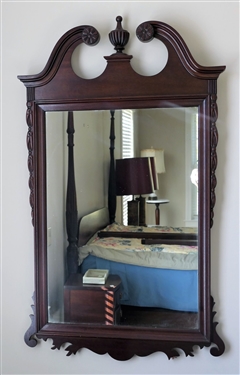 Mahogany Mirror with Ribbon Carved Details and Broken Arch Top - Measures 43" by 25 1/2" - Small Broken Trim Piece