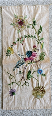 Needlework Tapestry of Bird and Flowers - Measures 25 1/4" by 12"