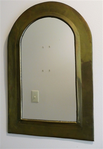 Arched Mirror in Brass Wrapped Frame - Measures 19" by 12 1/2"