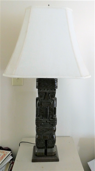 Wood Carved Tiki Lamp - Measures 34" tall 