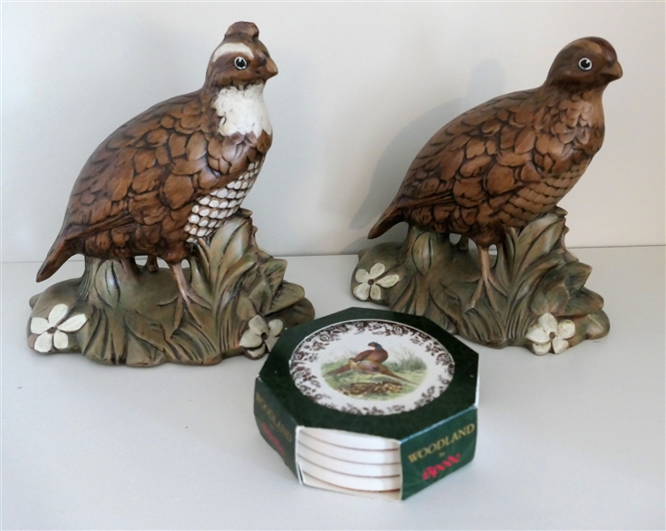 Spode Woodland Coaster Set and B. Reed Hand Painted Ceramic Quail - 67 - Measuring 7 1/4" Tall 