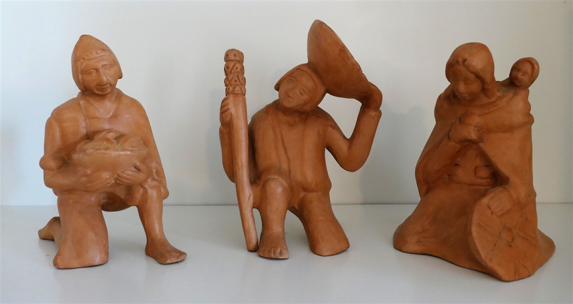 3 Terracotta Figures - Measuring 7 1/4" tall 
