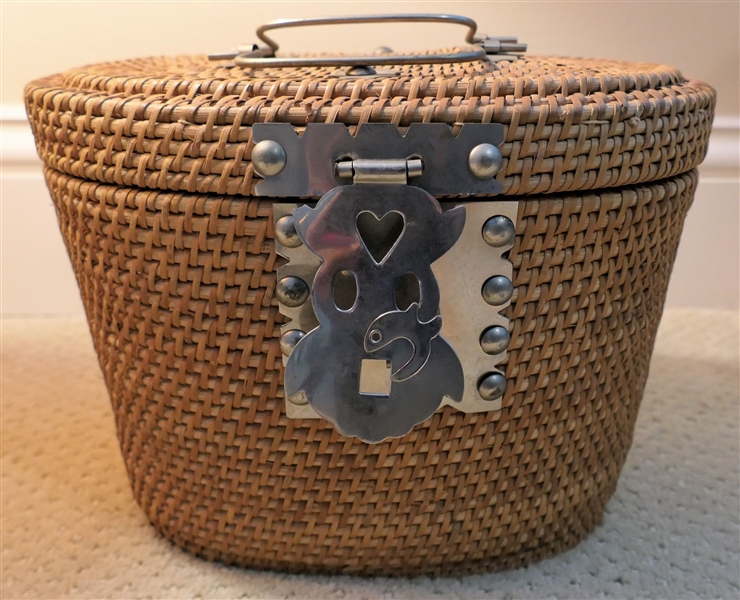 Wicker Tea Cozy / Caddy with Chinese Tea Pot and Cups - Caddy Measures 8" tall 11" by 9"
