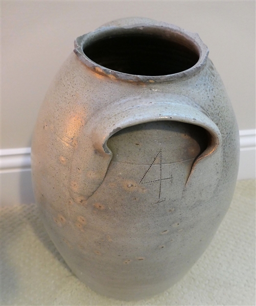 4 Gallon North Carolina Pottery Crock attributed to the Craven Family - Coggle Wheel Incised 4 - Some Chips around Top Edge - Measures 17" Tall 