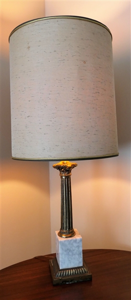 Metal and Marble Table Lamp - Measures 34" Tall 