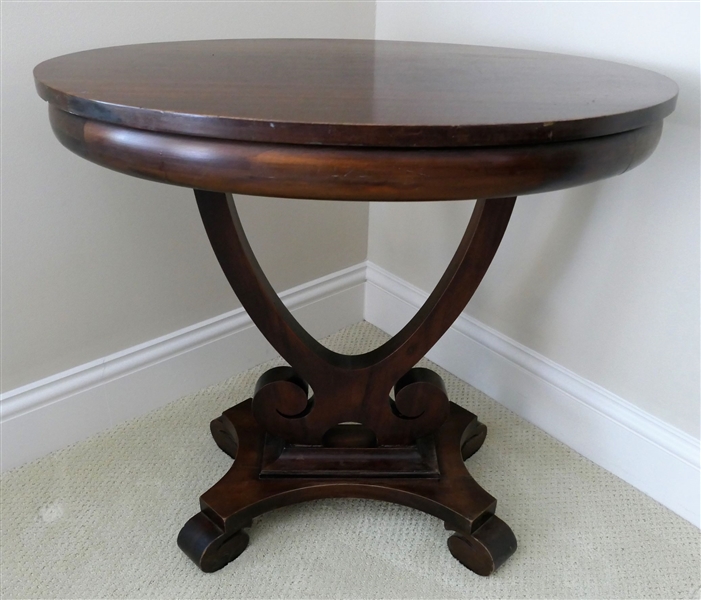 Mahogany Oval Table with Harp Shaped Base - Measures 28 1/2" tall 32" by 22"