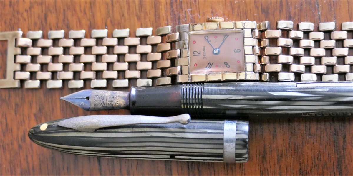 Belmar Gold Tone Wrist Watch and Sheaffer Fountain Pen - Engraved J.F. Doggett