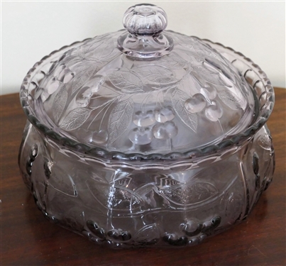 Antique Glass Preserve Stand  - Purple From Age - Cherry Design - Measures 8 Across