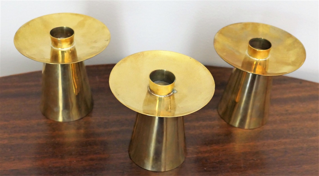 3 Vichy Brass Candle Sticks - Each Measures 4" Tall 