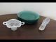 Hobnail Opalescent Shoe, Double Handled Small Dish, and 8 Teal Salad Plates 8 3/4" Across