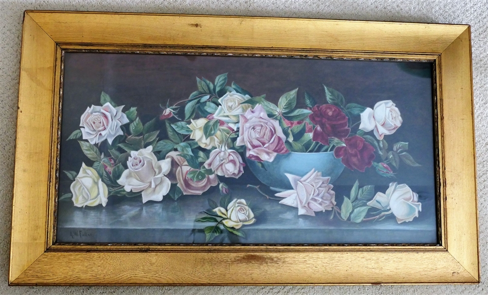 A.W. Fuller Roses Print in Gold Gilt Frame - Frame Measures 21" by 36"