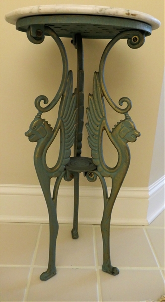 Heavy Iron Marble Top Plant Stand with Dragon Faces - Measures 29" tall 15" Across