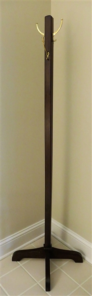 Wood Hat Rack with Brass Hooks - Measures 69" Tall 