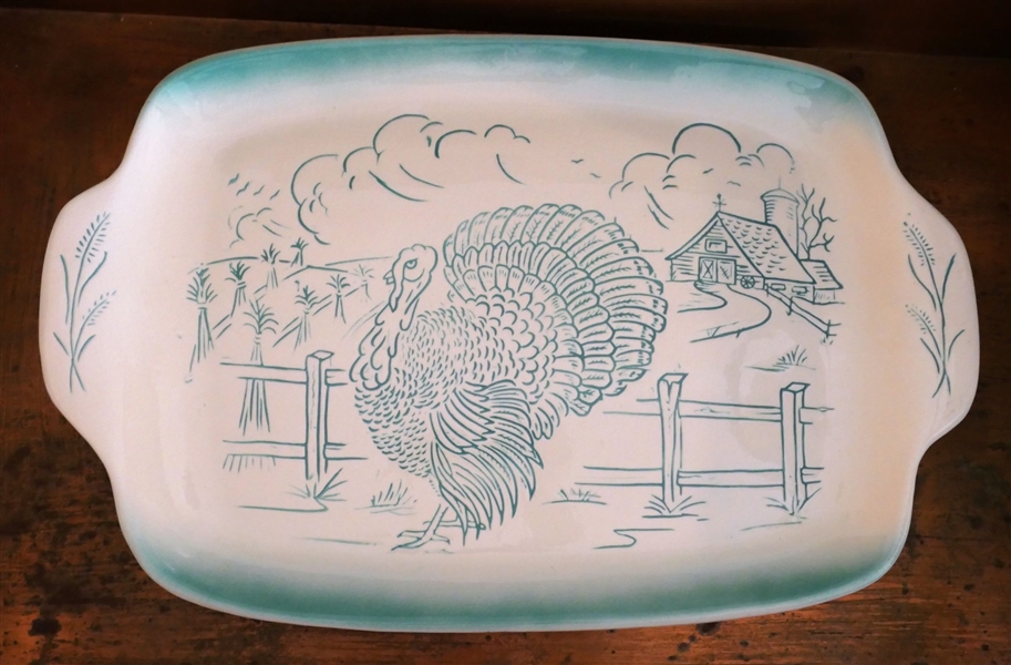 Turkey Platter with Textured Turkey and Farm Scene - Measures 19 1/4" by 12 3/4"