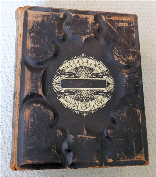 Leather Bound Bible - Presented in 1881 - Large with Embossed Cover - Measures 12 3/8" by 9 3/4"