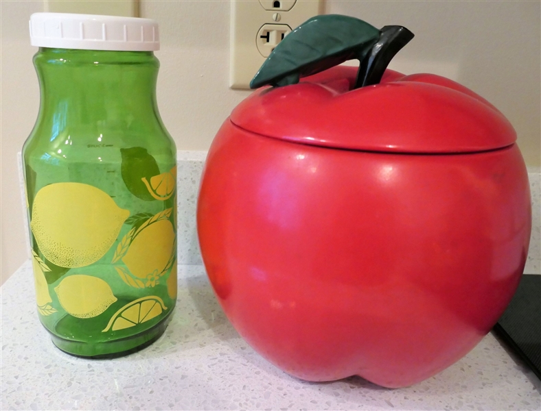 Anchor Hocking Glass Lemonade Bottle and Apple Cookie Jar with Lid - Bottle Measures 8 1/2" Tall 