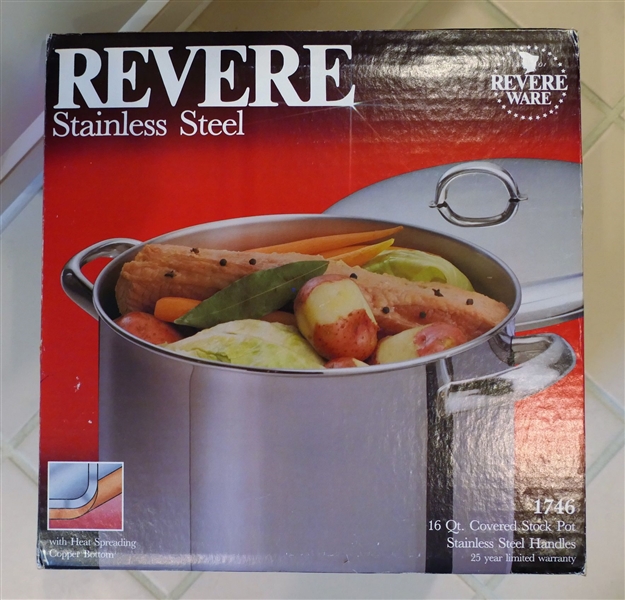 Revere Stainless Steel 16Qt Stock Pot in Original Box
