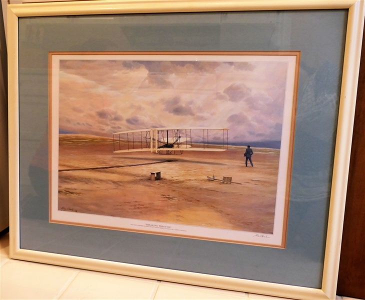 "Breaking Through" by Alan Check - Pencil Signed Print of The Wright Brothers at Kitty Hawk North Carolina - Framed and Matted - Frame Measures 26" by 31"