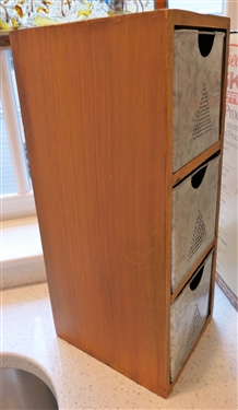 Small Wood Storage Box with Galvanized Drawers - Pierced Triangles - Measures 14 1/2 tall 5 1/2 by 6 1/4