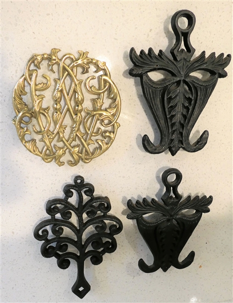 4 Brass and Iron Trivets - Wilton and Colonial Williamsburg by Virginia Metalcrafters