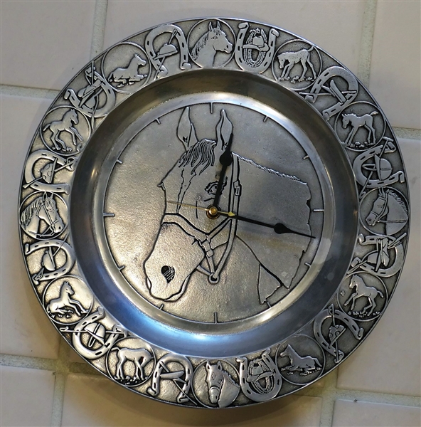 Wilton Pewter Equestrian Clock - Measures 11" Across