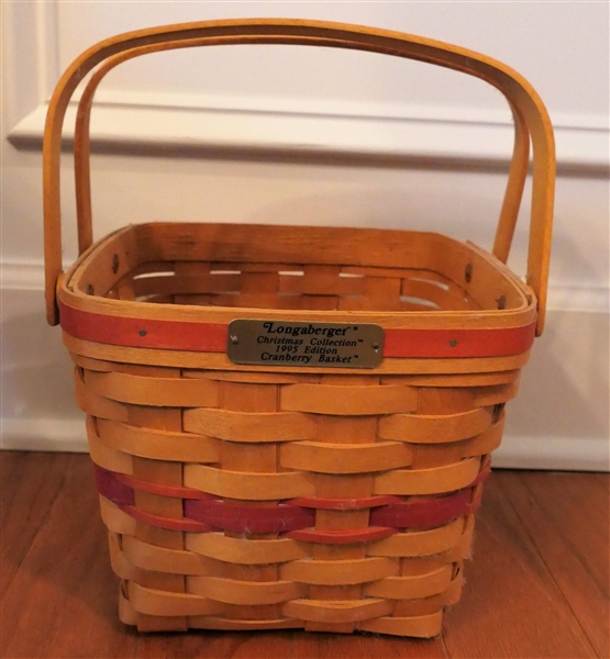 Longaberger Christmas Collection 1995 Edition "Cranberry Basket" - Measures 7" tall 9" by 9"  Not Including Handles