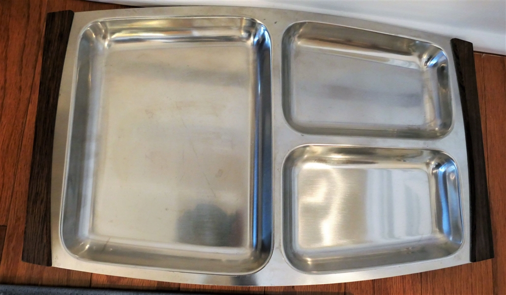 Stainless Denmark Divided Tray with Wood Handles -  Measures 16 1/4" by 10"