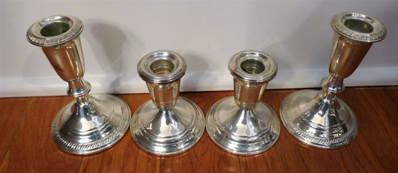 2 Pairs of Sterling Silver Weighted Candles Sticks - Crown Measuring 5" and Garden Silver Smith 3 1/2" Tall 