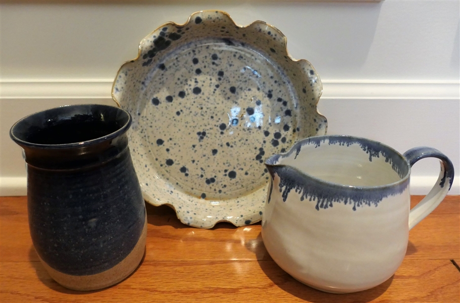 3 Pieces of North Carolina Pottery including 93 J.B Coles Seagrove NC "Nell Cole Graves Age 84" Squatty Pitcher Measuring 4 1/2" tall, J.B. Coles "Amanda McNeill God Bless You 1992" Dirt Dish 8"...