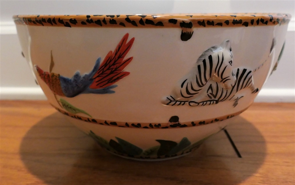 Lynn Chase "Jungle Jubilee" Hand Painted Large Bowl - Measures 6" tall 11 1/2" Across
