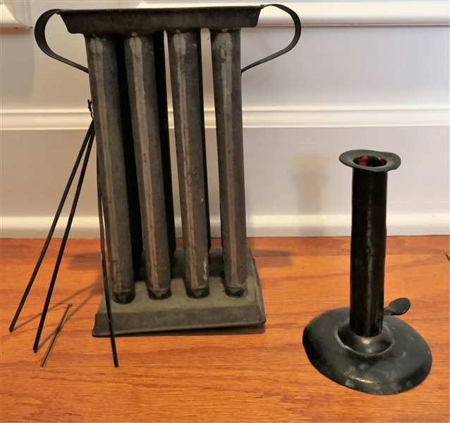 12 Candle Tin Mold and Hog Scraper Candle Stick - Candle Stick Measures 6 1/2" tall