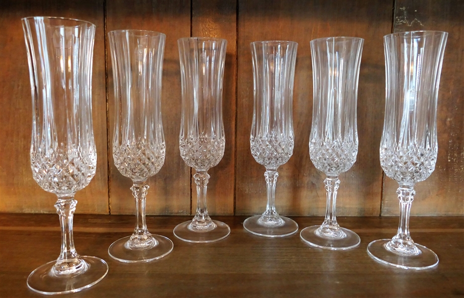 6 Longchamps Champagne Flutes - Measuring 8 1/4" Tall 
