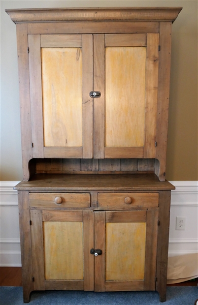 1870s Pegged Poplar Off Set Cupboard - Measures 81" tall 43" by 17 1/2" 