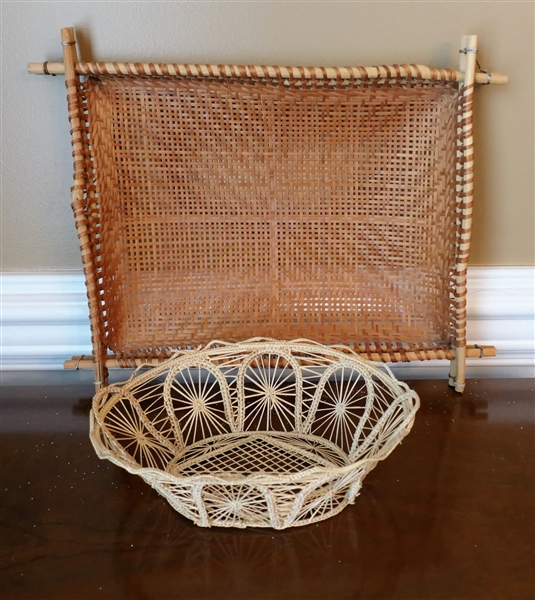 2 Handmade Baskets - Round Measures 3" tall 10" by 7 1/2" Tray Measures 16 1/2" by 13 1/4"