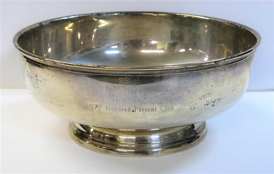 Large Sterling Silver Presentation Bowl - IBM Data Processing 1977 - Bowl Measures 9 1/4" Across 3 3/4"Tall 