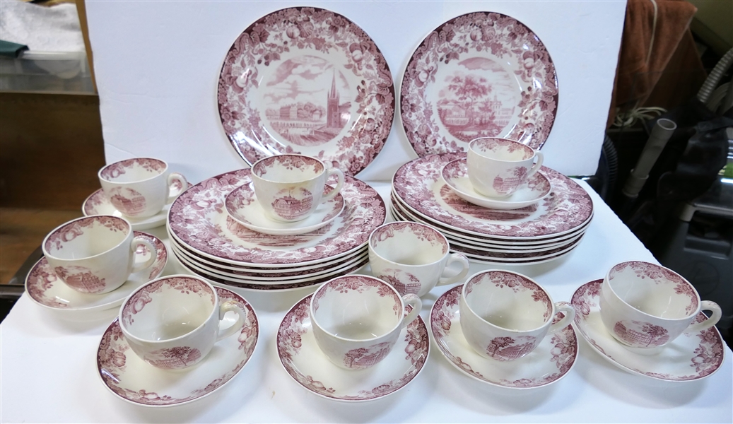 31 Pieces of Wedgwood  Harvard University China - Including Dinner Plates, Salad Plates, and Cup and Saucer Sets - 1 Dinner Plates is Chipped, 1 Saucer is Chipped and 2 Saucers are Cracked 